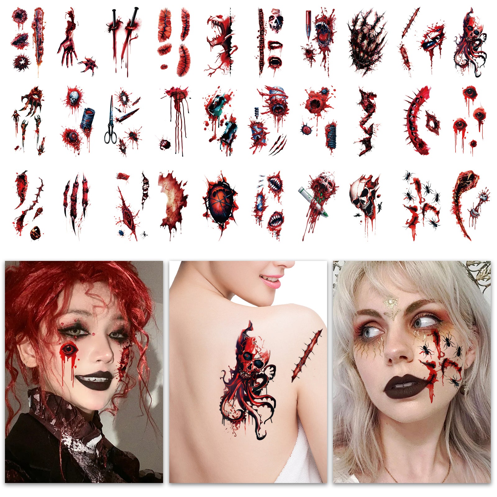 TempooCos Halloween Scar Temporary Tattoo Patch-30PCS