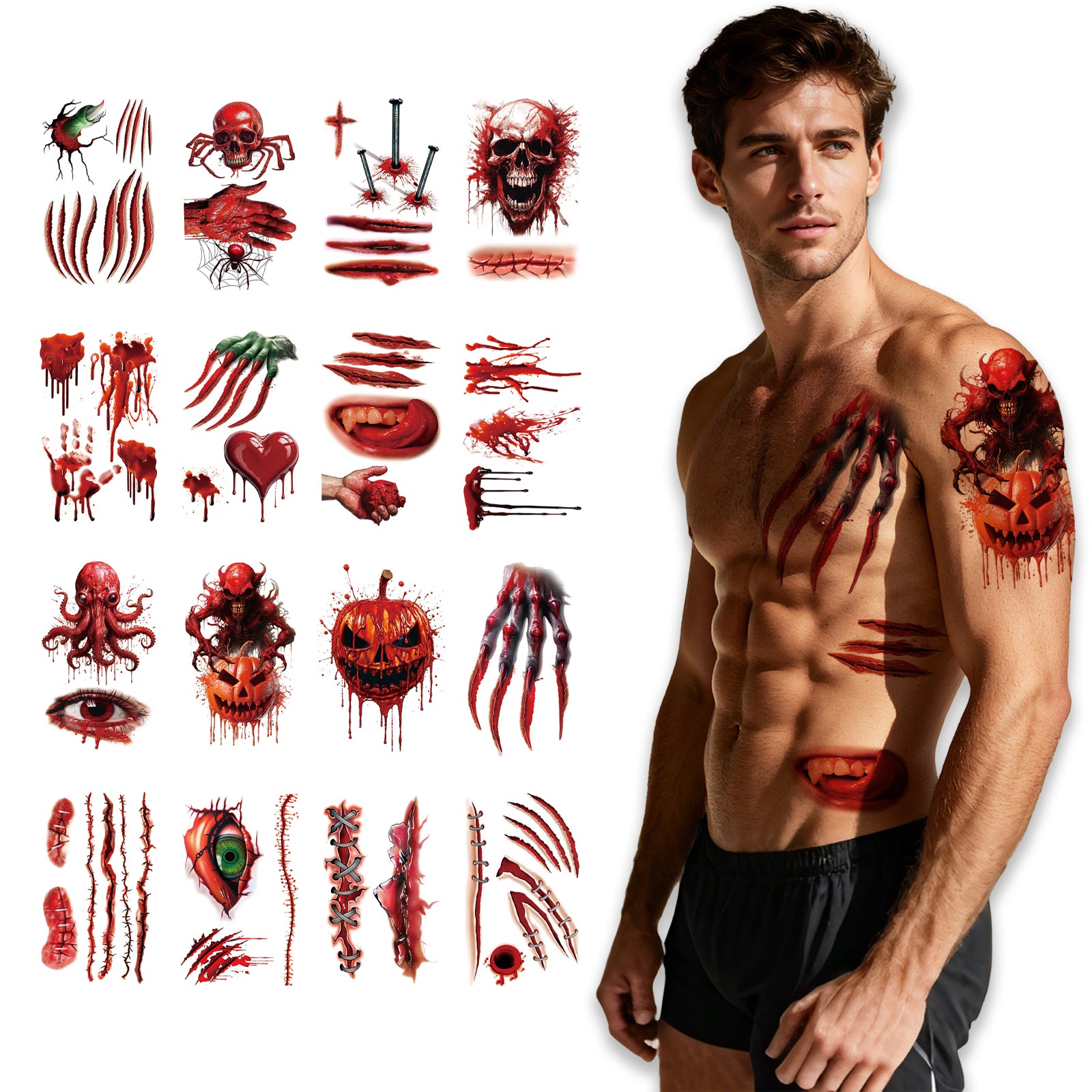 TempooCos Halloween Scar Temporary Tattoo Patch-32PCS