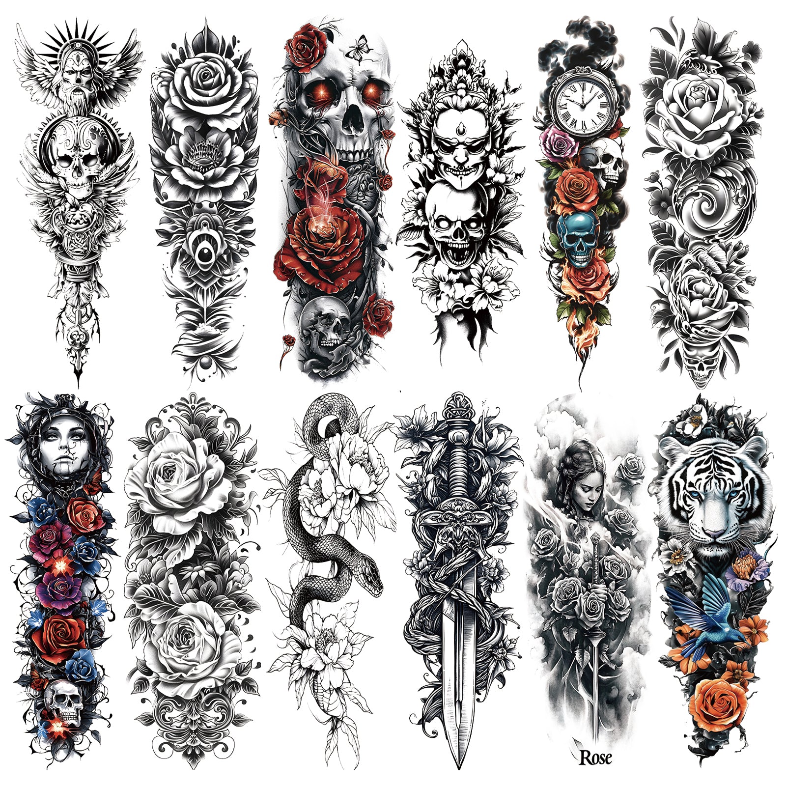 TempooCos Full Arm Temporary Tattoo Set - 12PCS