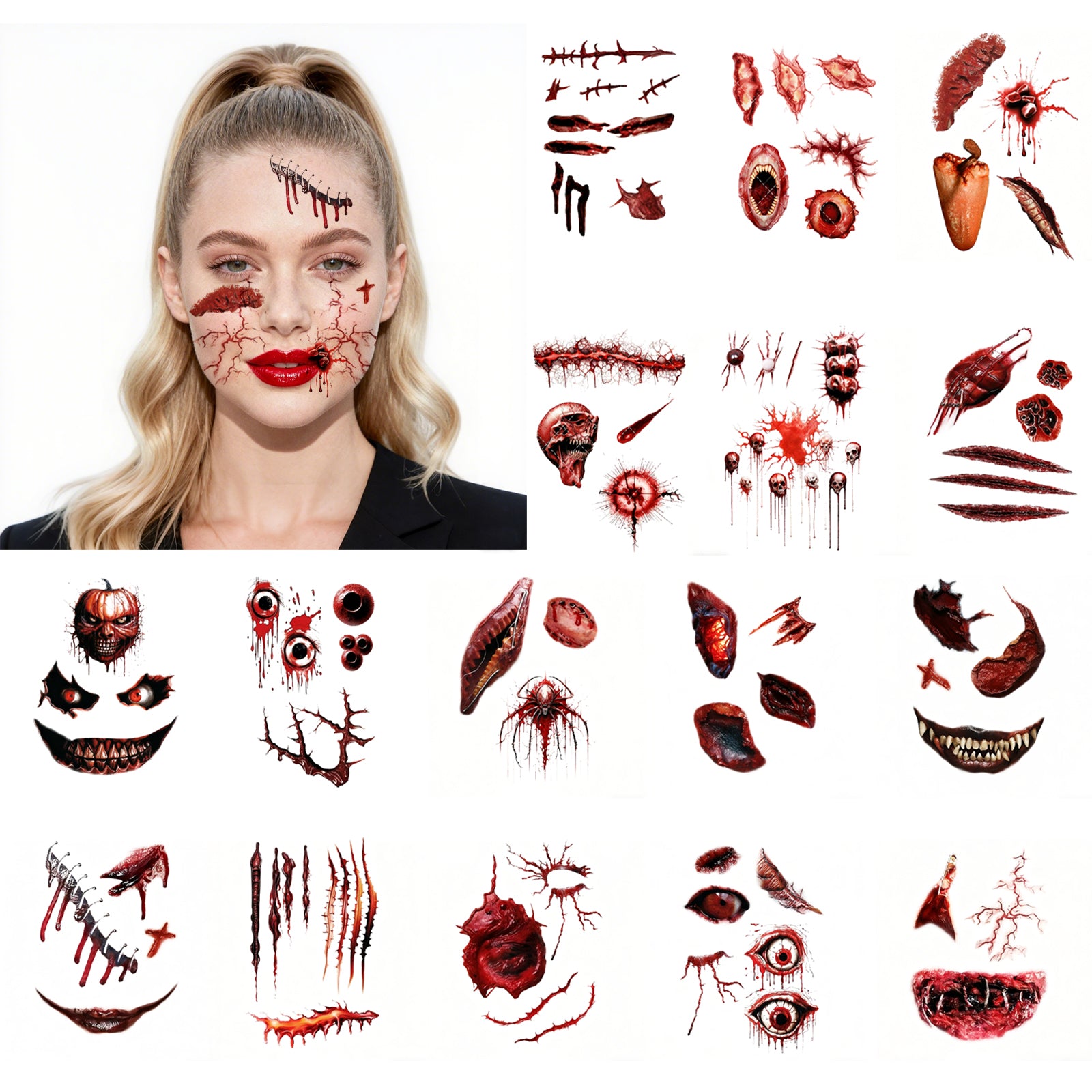 TempooCos Halloween Scar Temporary Tattoo Patch-32PCS