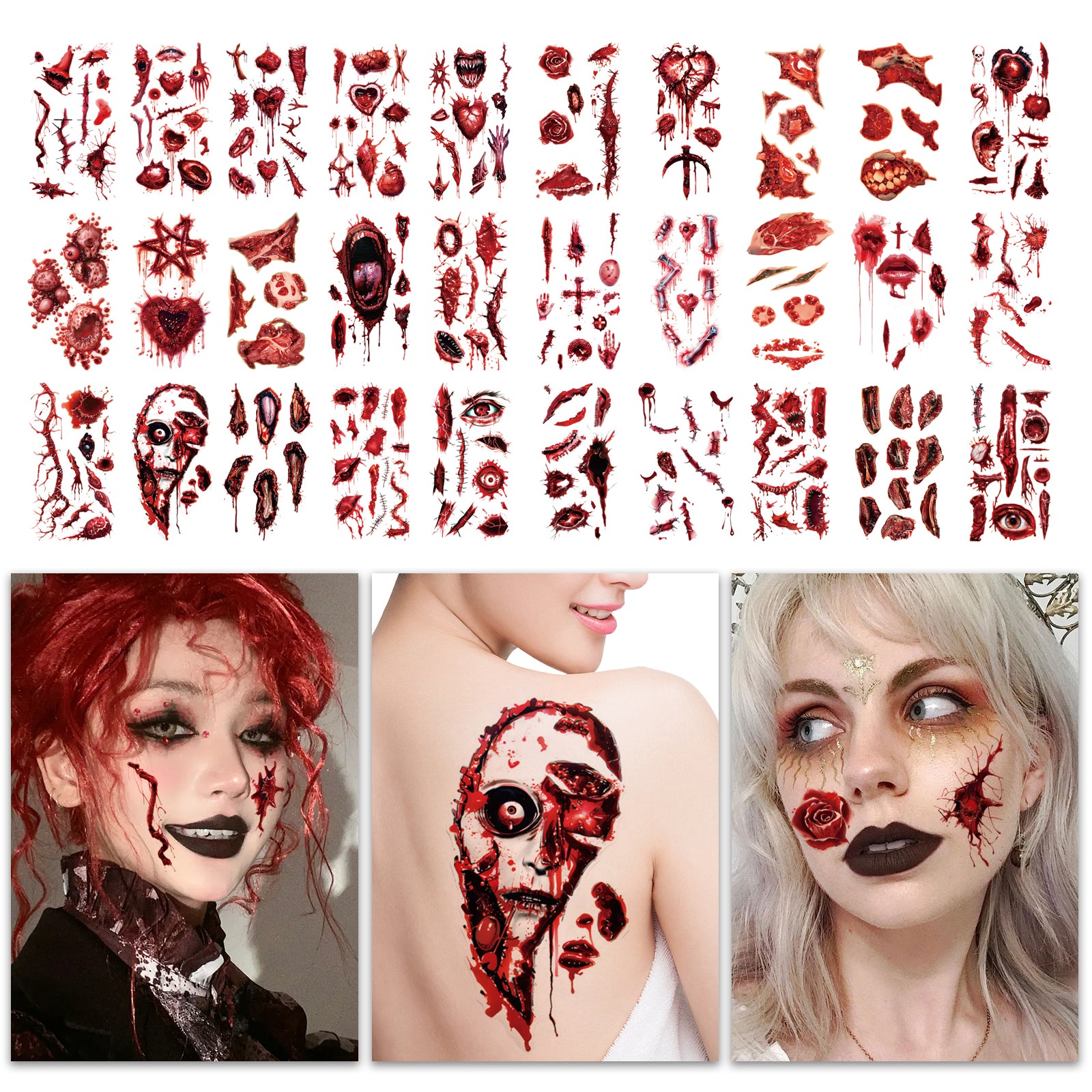 TempooCos Halloween Scar Temporary Tattoo Patch-30PCS
