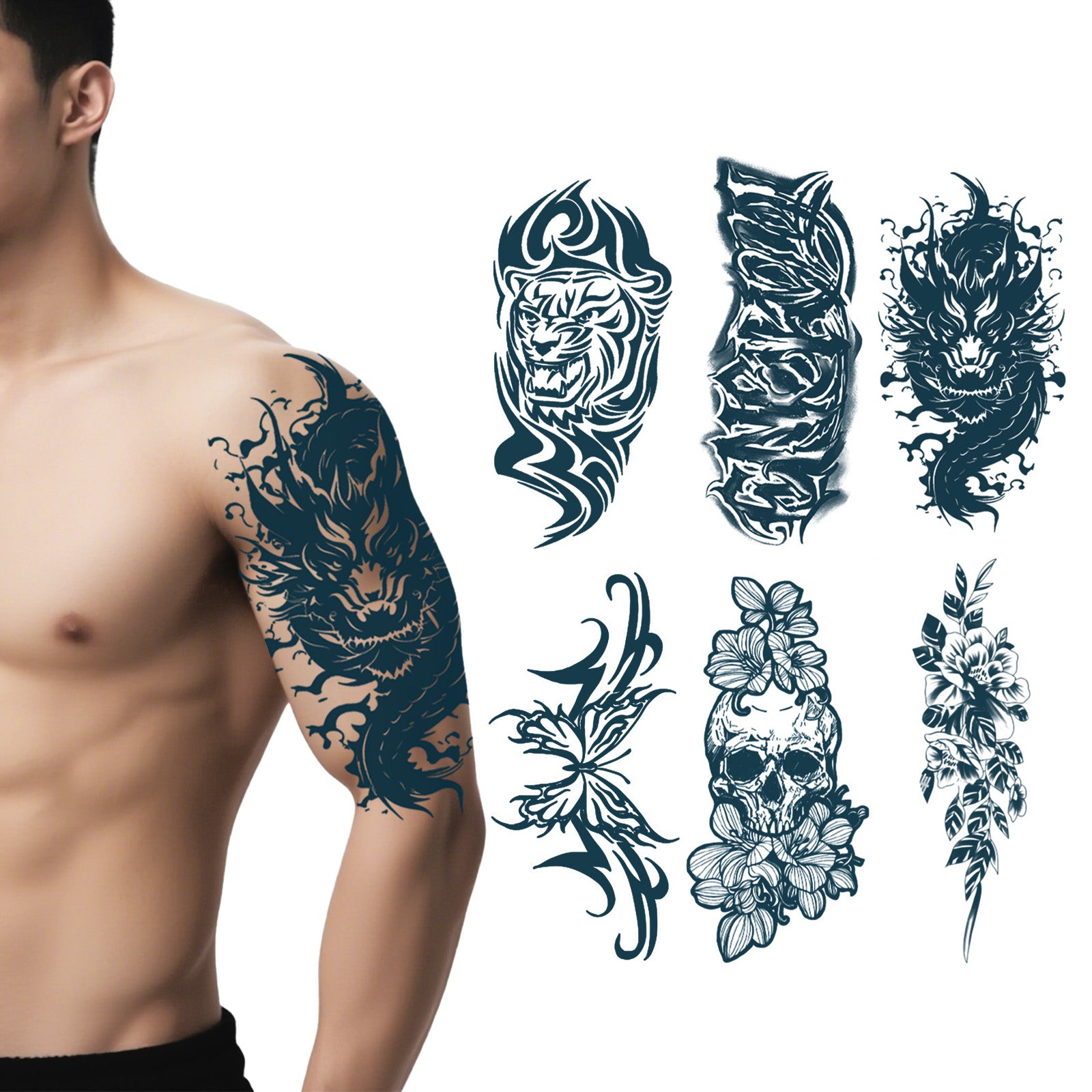 TempooCos Arms & Chest & Shoulders Temporary Tattoos Sets-6PCS