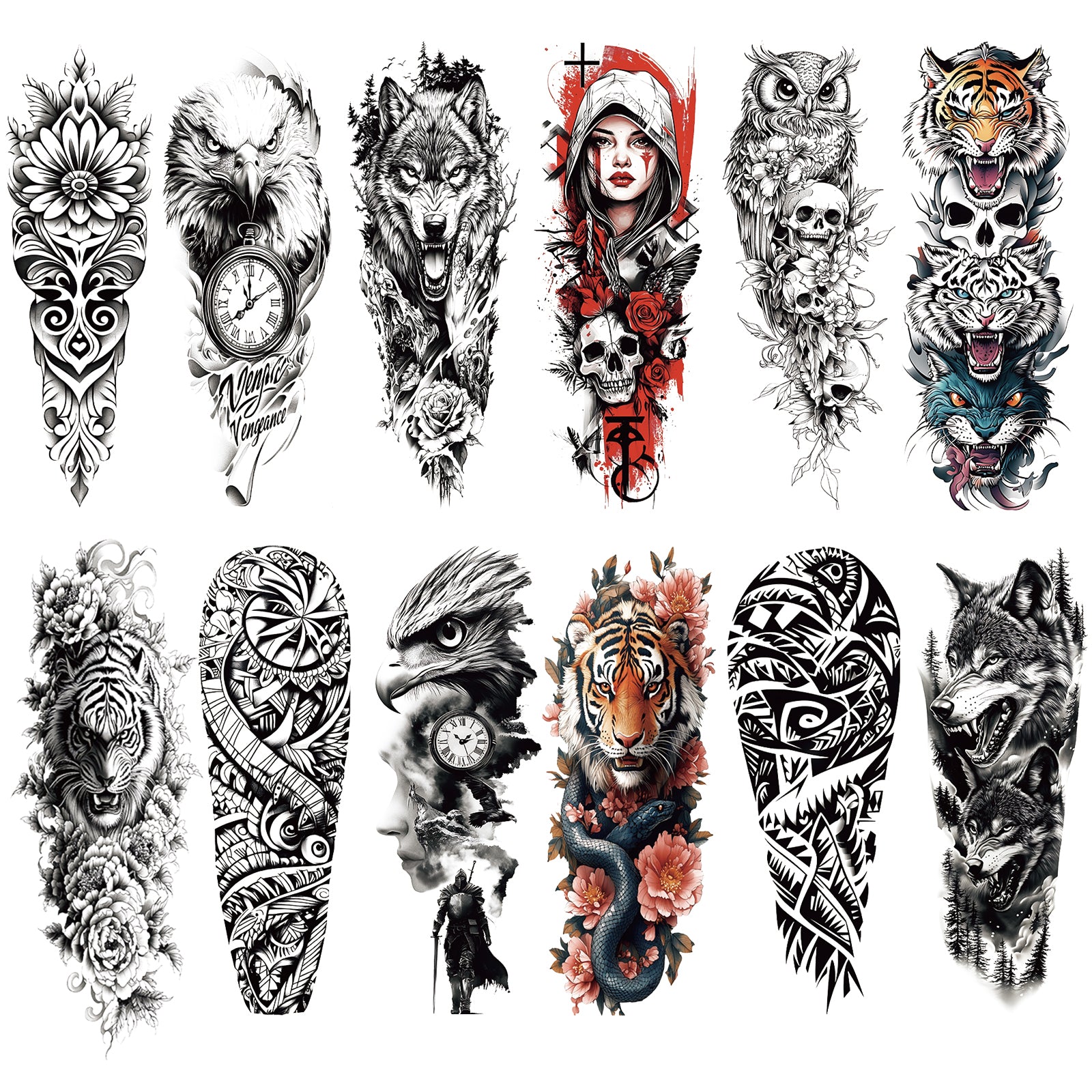 TempooCos Full Arm Temporary Tattoo Set - 12PCS