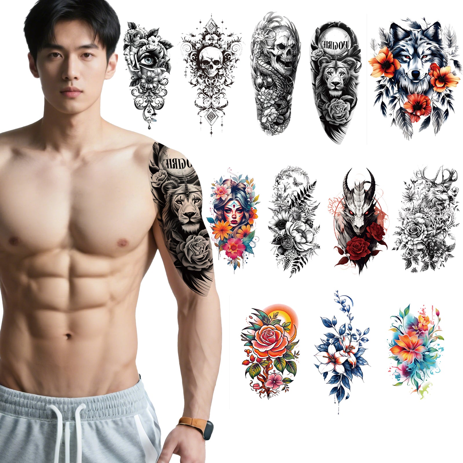 TempooCos Hand & Leg Temporary Tattoo Set - 12PCS