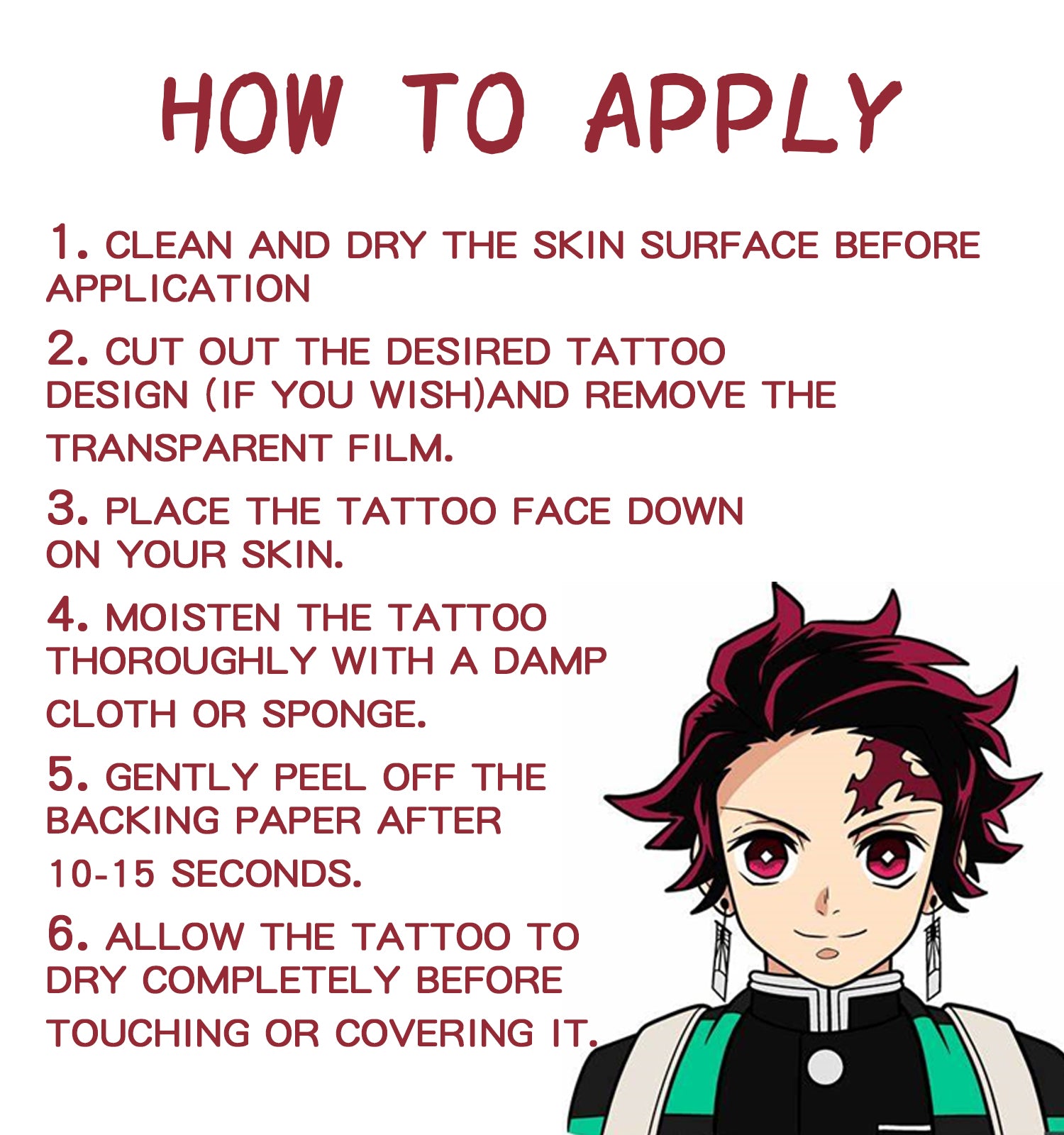 TempooCos Anime Tanjirou Temporary Tattoos Sets - 10 PCS Tanjirou