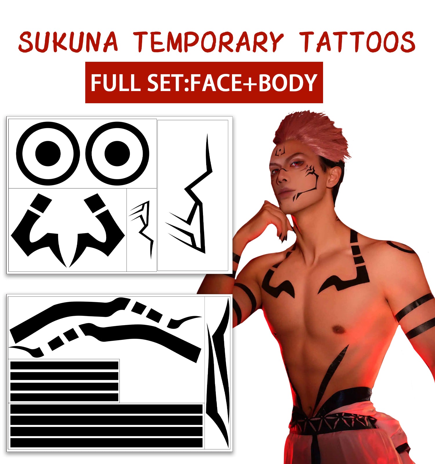TempooCos Sukuna Jujutsu Kaisen Cosplay Temporary Tattoos