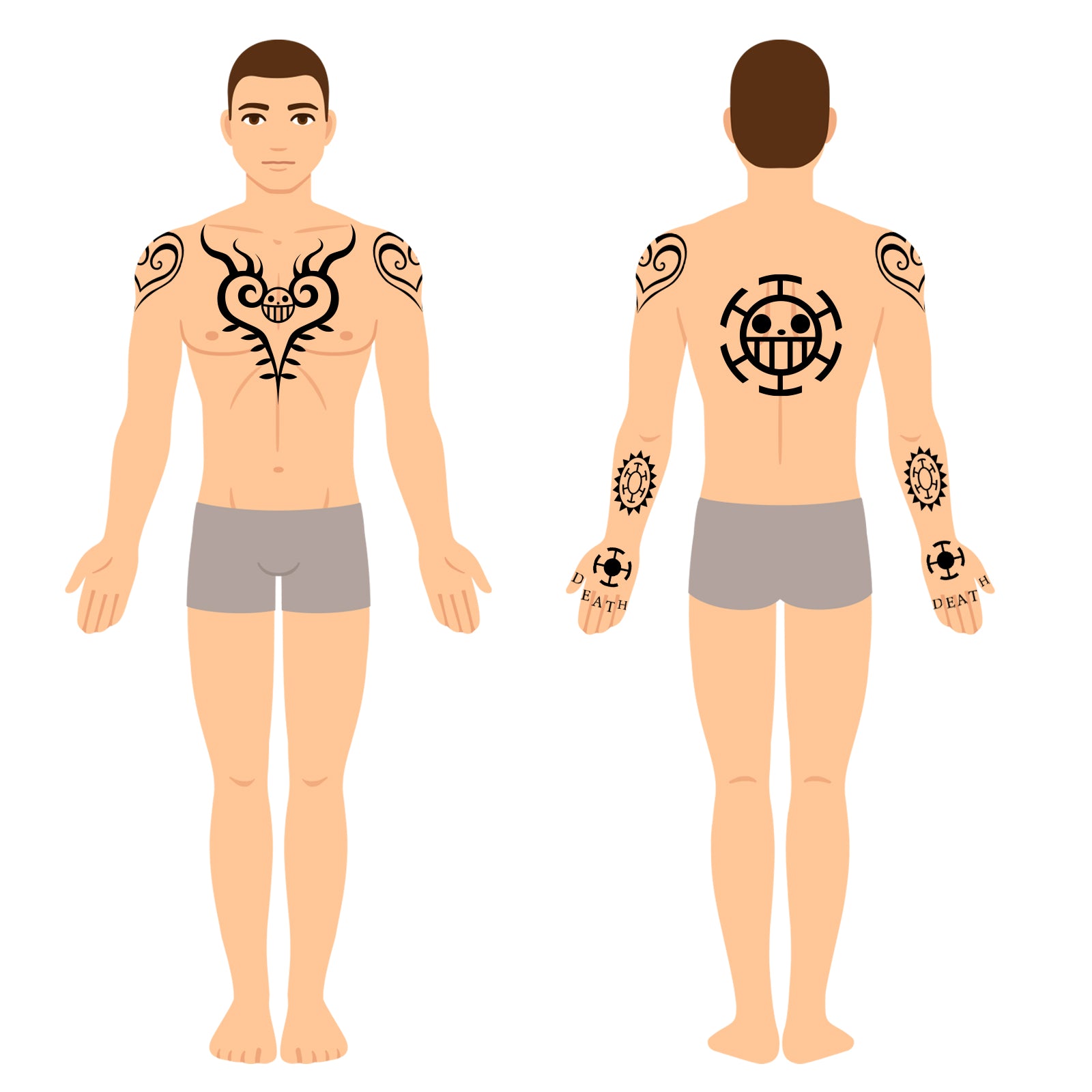 TempooCos Trafalgar D. Water Law Temporary Tattoos in One Piece-Full Set