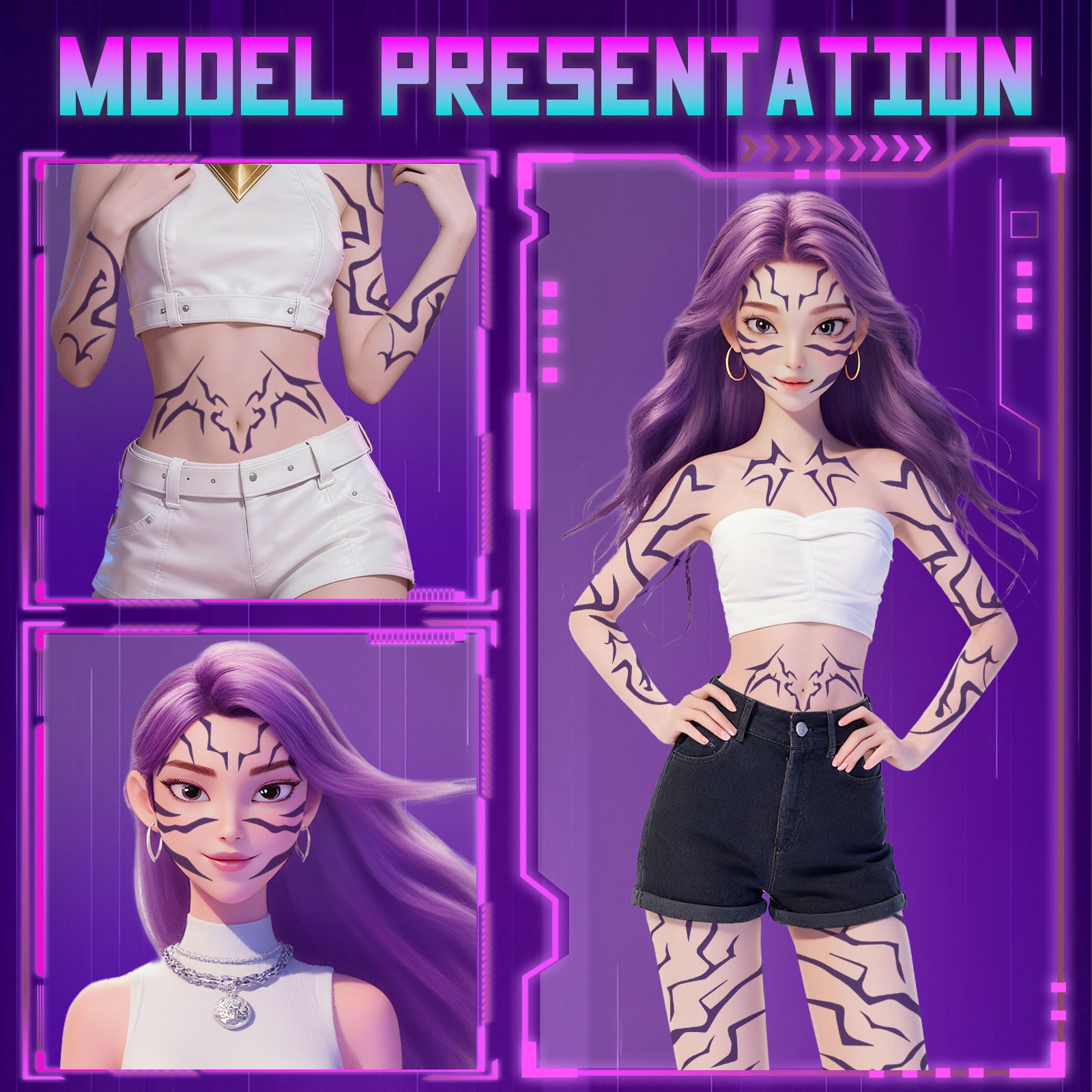 KPop Demon Hunters Rumi Cosplay Temporary Tattoos-whole body