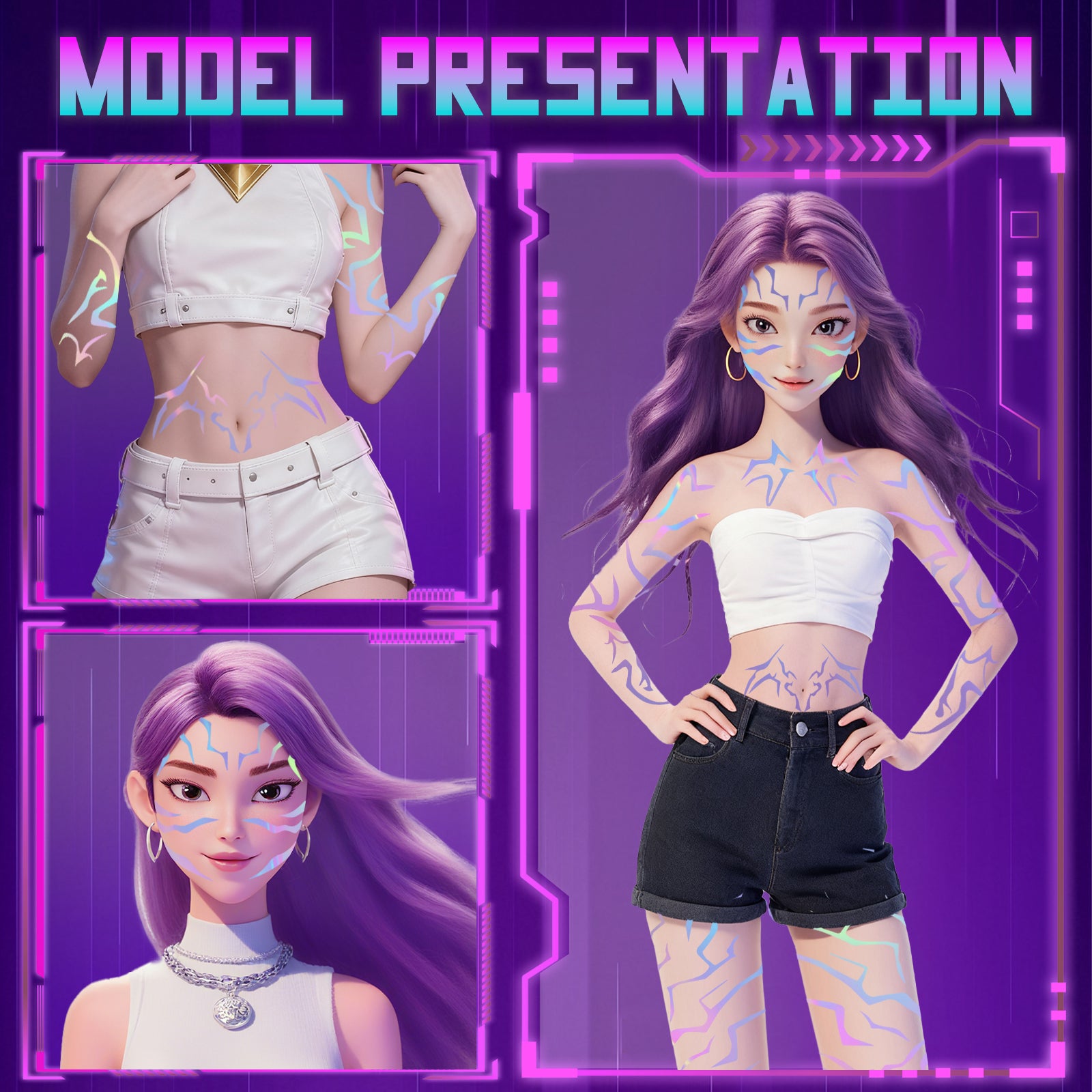 KPop Demon Hunters Rumi Cosplay Temporary Tattoos-whole body