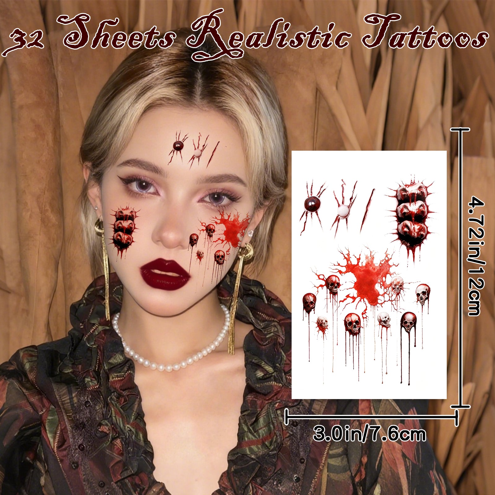 TempooCos Halloween Scar Temporary Tattoo Patch-32PCS