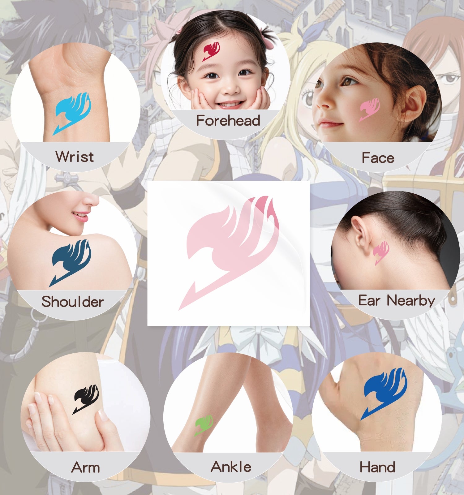 TempooCos Fairy Tail Temporary Tattoos Sets-12 PCS