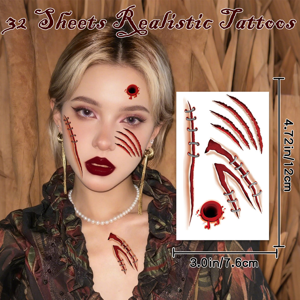 TempooCos Halloween Scar Temporary Tattoo Patch-32PCS