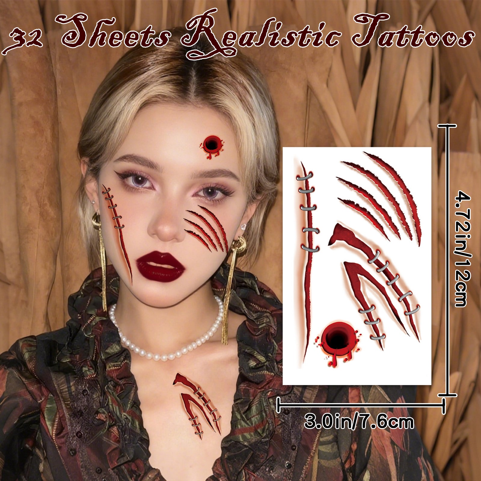 TempooCos Halloween Scar Temporary Tattoo Patch-32PCS