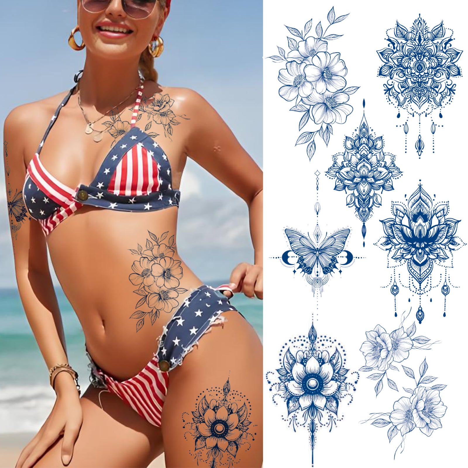 TempooCos Arms & Chest & Shoulders Temporary Tattoos Sets- 7PCS