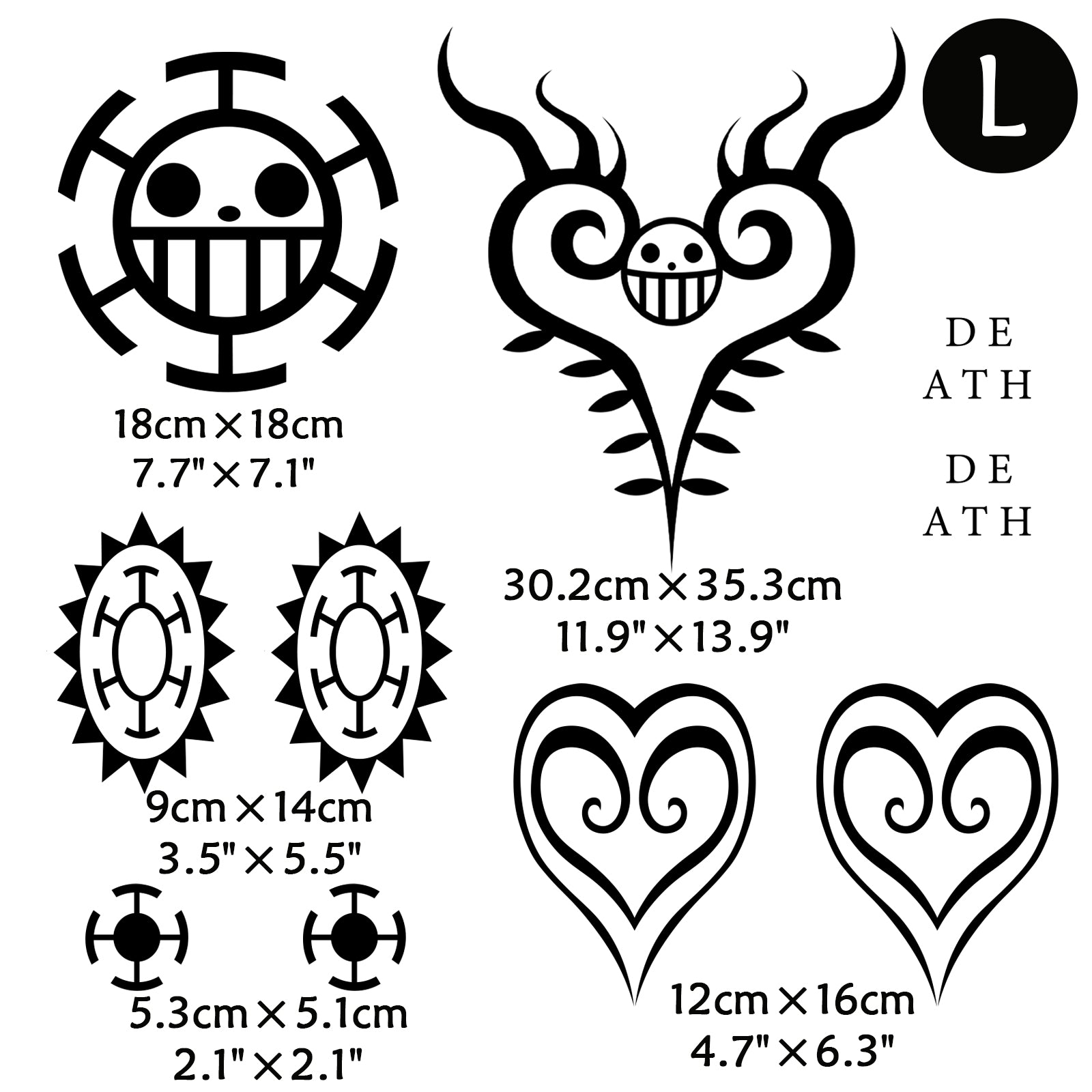 TempooCos Trafalgar D. Water Law Temporary Tattoos in One Piece-Full Set